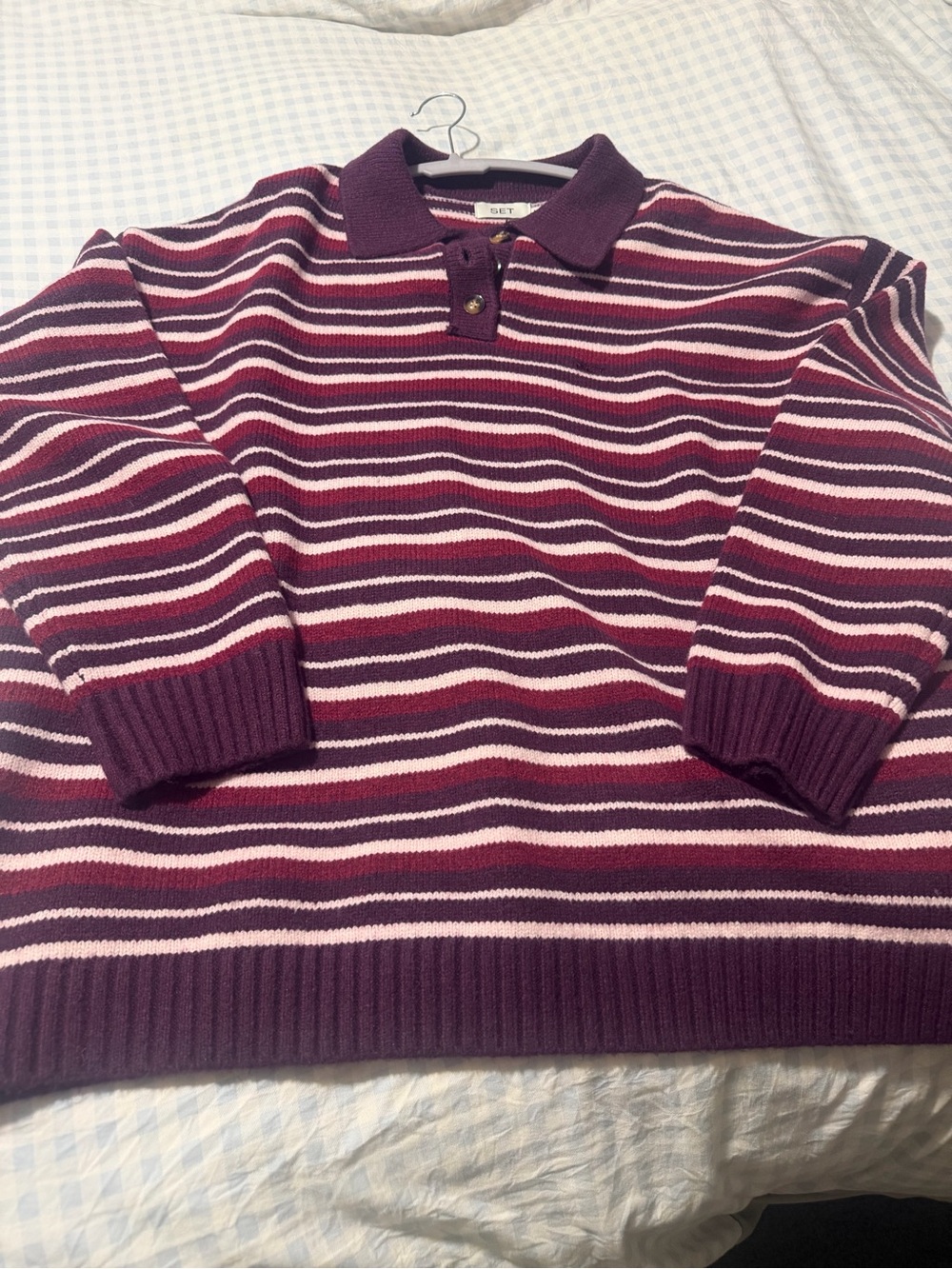 SET Active Purple Striped Button Polo Cardigan